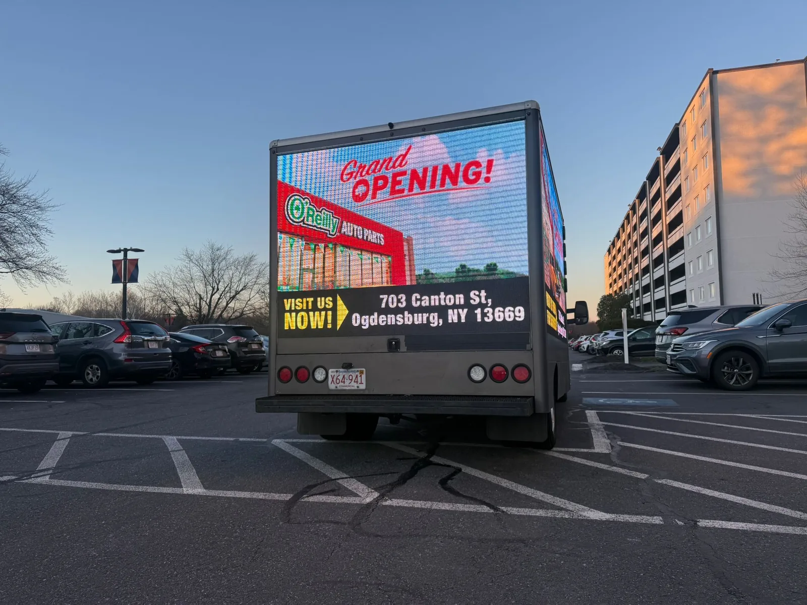 Side view of the 10 ft x 5 ft P3.9 LED screen on the billboard truck for sale