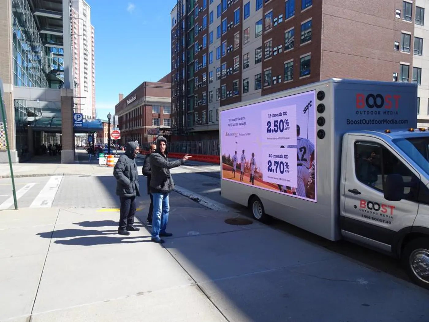 Bank CD rate creative on a mobile LED billboard truck in downtown traffic