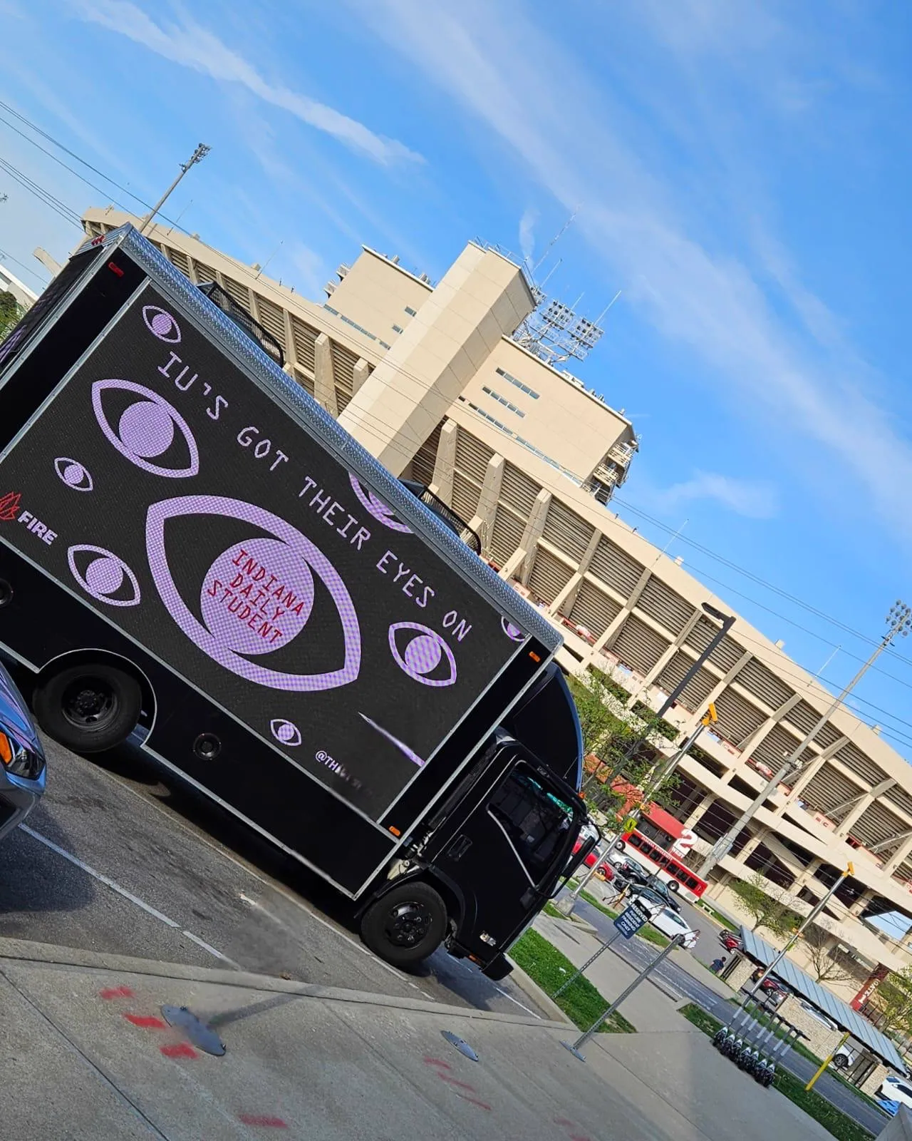 FIRE LED billboard truck outside Indiana University Memorial Stadium in Bloomington, Indiana