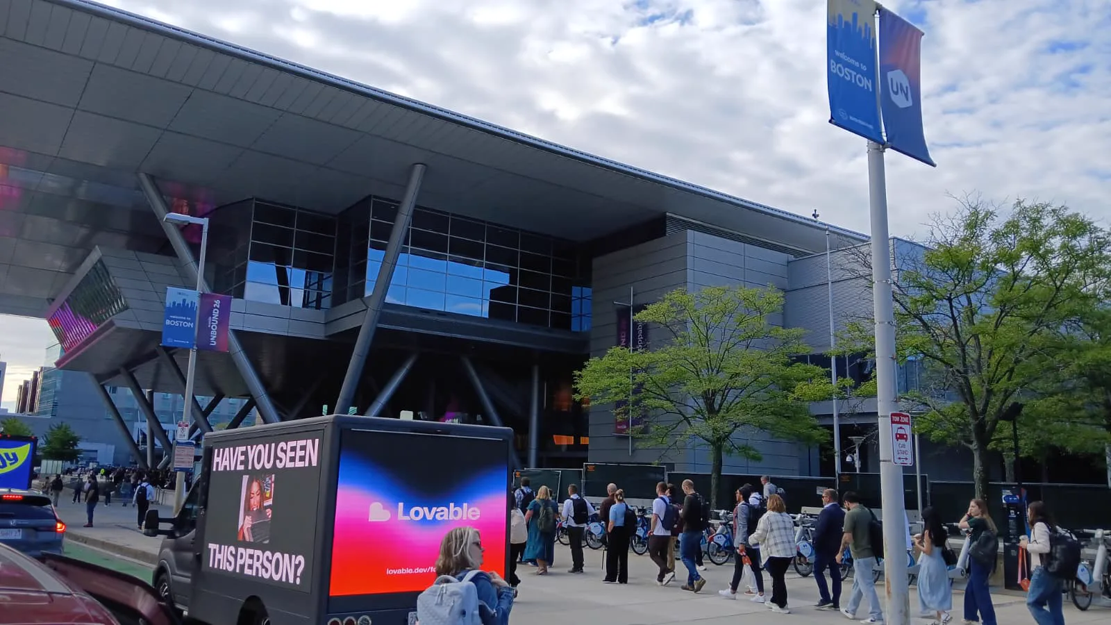 Lovable LED billboard truck reaching UNBOUND 2026 attendees outside the Boston convention center