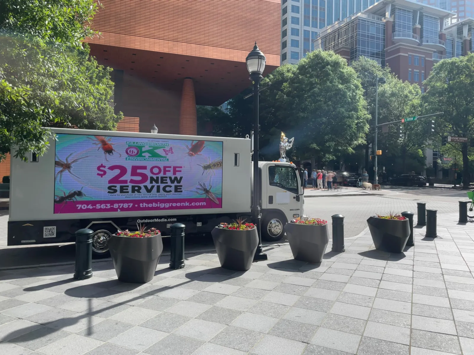 Mobile LED billboard truck on South Tryon Street in Uptown Charlotte, North Carolina