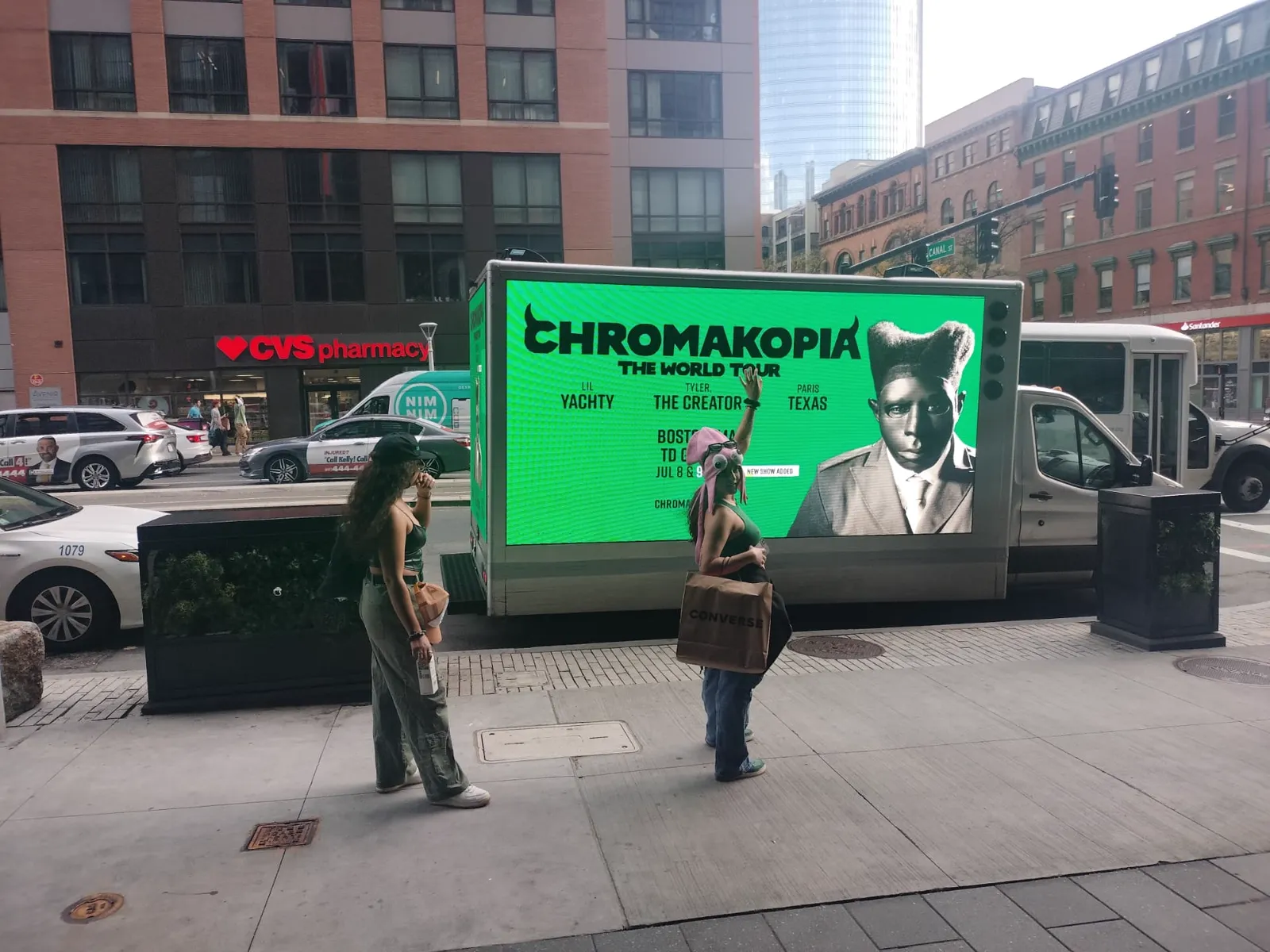 LED billboard truck promoting Tyler The Creator Chromakopia World Tour concert at TD Garden Boston