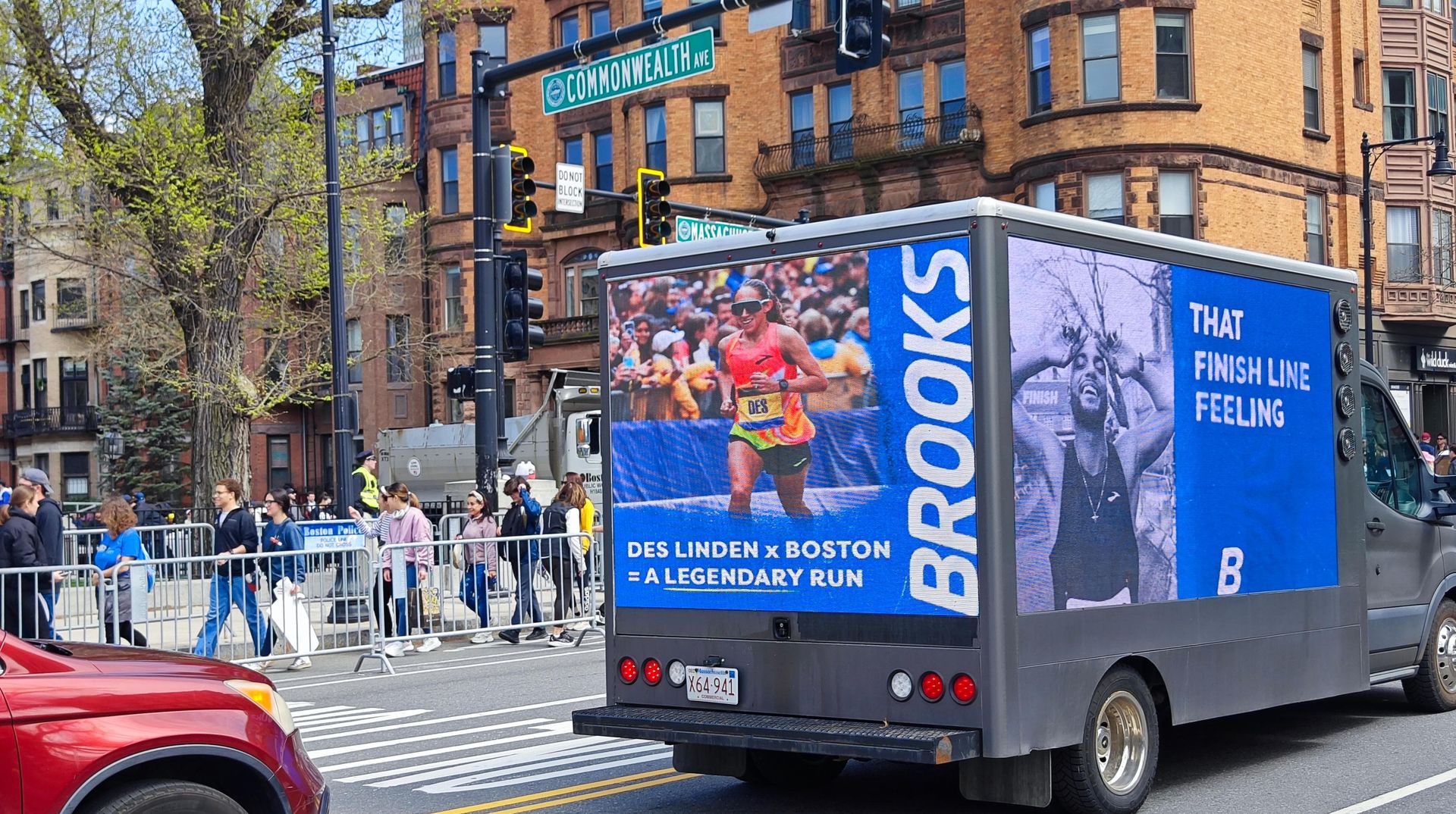 Mobile LED billboard truck on a city street