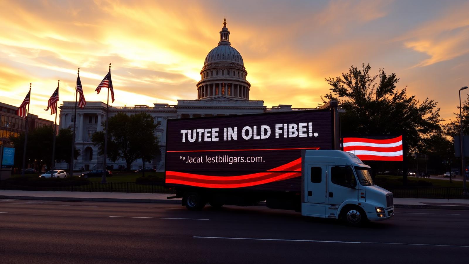 Mobile LED billboard truck at a political campaign event